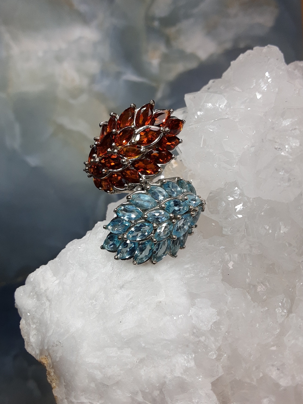 925 Red Citrine, Blue Apatite Ring.